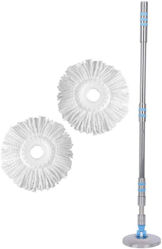STOCKHAWKERS Mop Rod Stick Stainless Steel with Plate and 2 Microfiber Mop Stick & 1 Mop Head Mop 360° Rotate Mop Head and Rod  (Steel 1.27 m)