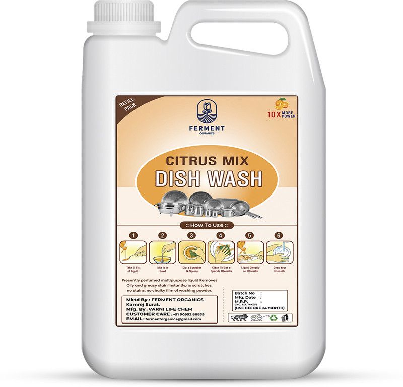 FERMENT ORGANICS liquid dish wash gel Orange fragnance Dish Cleaning Gel Dish Cleaning Gel  (Orange, 5 L)