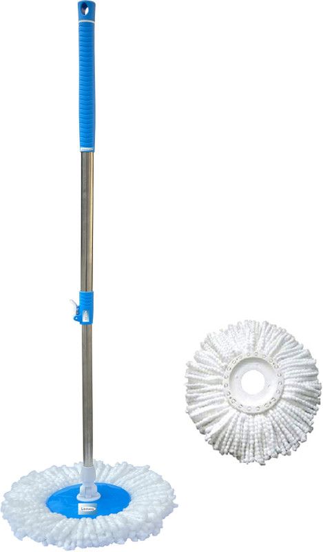 Livronic Stainless Steel and Plastic Mop Rod Stick | Mops For Floor Cleaning | 360 Degree Rotating Pole |Mop Stick Rod with Refill Set with 1 extra Refills Set with Heavy Locking System (Standard Size) Wet & Dry Mop  (Blue)