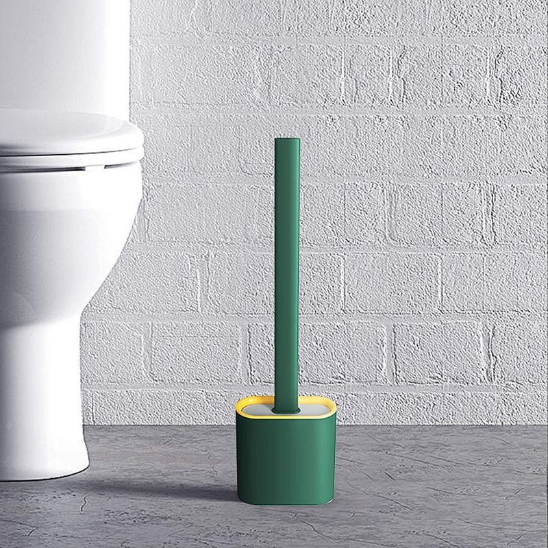 SEVENSPACE Silicone Antibacterial Bristles Toilet Brush with Long Handle and Holder Set - Deep-Cleaning No-Slip, Quick Drying and Flexible Bristles Brush - Pack of 1 with Holder (Multicolor) with Holder  (Multicolor)