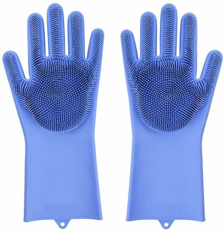 Yug Reusable Rubber Silicon Household Safety Wash Scrubber Heat Resistant Kitchen Gloves for Dish washing, Cleaning, Gardening Wet and Dry Glove hand gloves for kitchen Wet and Dry Glove (Free Size) Wet and Dry Glove Set  (Medium Pack of 2)