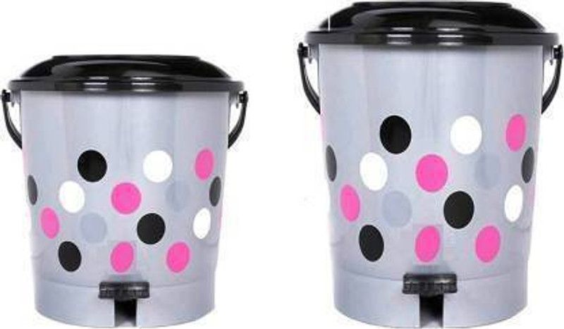 PRAGATI SALES New Unique Design Standard Plastic Pedal Dustbin ( 12 L + 18 L ) - Doted Grey Plastic Dustbin  (Grey, Pack of 2)
