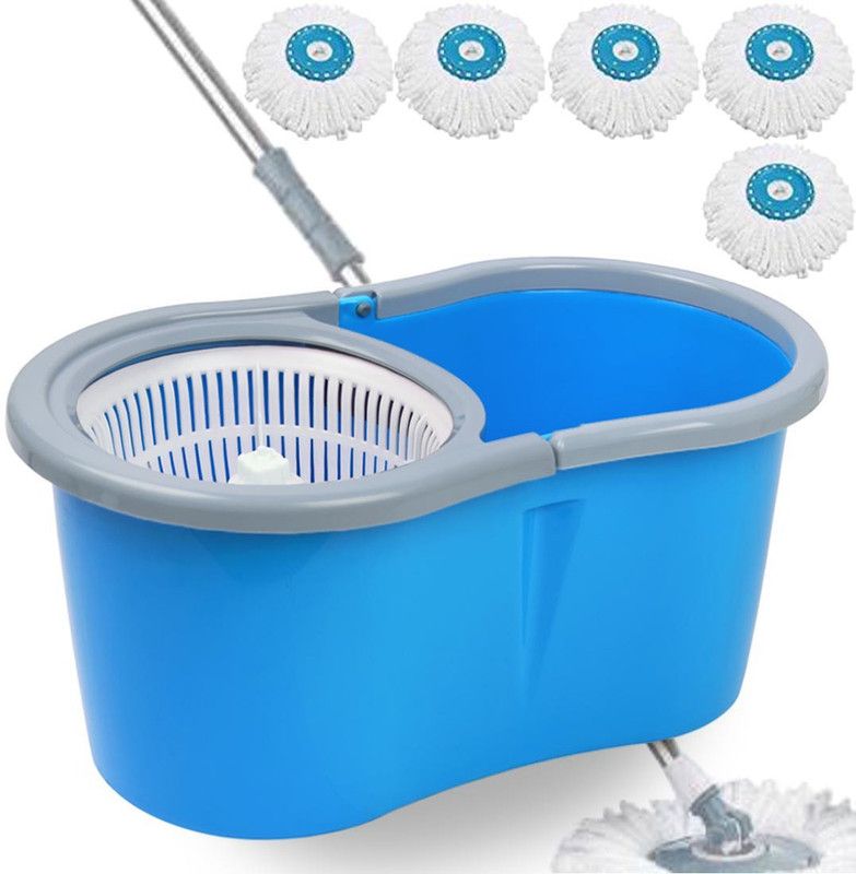 V-MOP Premium Quality Bucket Spin Mop - Dry & Wet Magic Cleaning Floor Mop with 5 Microfibers (( 6 Months Warranty on Rod )) Wet & Dry Mop  (Multicolor)