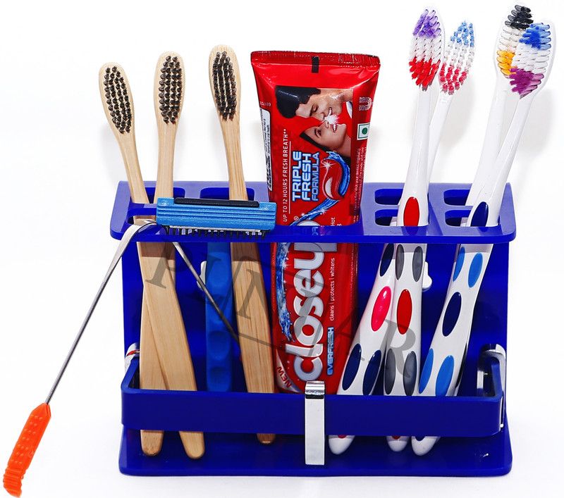 PLNJAR Toothbrush Holder Acrylic Wall Stand Bathroom Organizer, Storage Cutlery Holder Acrylic Toothbrush Holder  (Blue, Wall Mount)