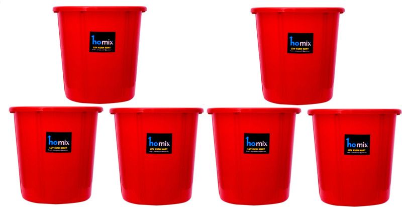 Homix Plastic Open Dust bin 10 Litre-(Red)-Set of 6 Pcs. for Home, Kitchen, Office and Multipurpose Waste bin & Garbage Dustbins Plastic Dustbin  (Red, Pack of 6)