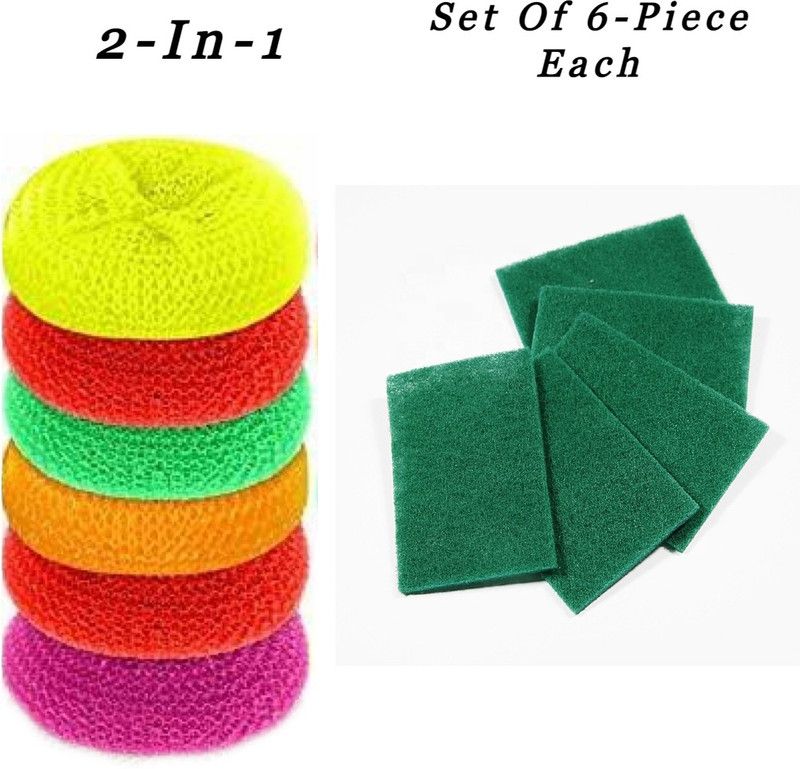 Yushuu Plastic Scrubber & Heavy Duty Kitchen Scrubber (12 pc combo) Scrub Pad  (Medium, Pack of 12)