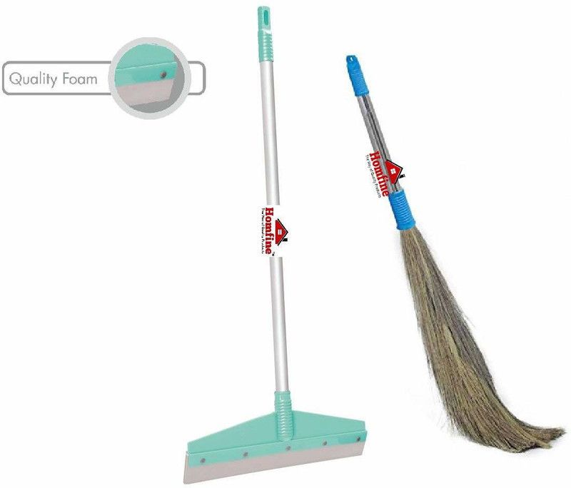 homfine Combo of Floor Wiper and Steel Grass Broom (1 Set, Multi Colour) Broom, Floor Wiper