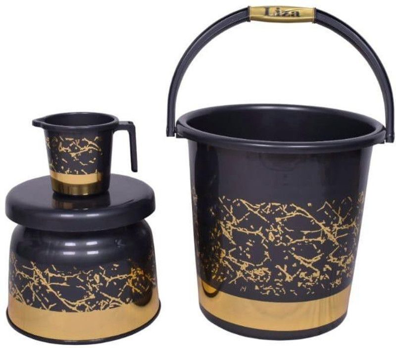 Liza 3pcs Papaya Bathroom Set Bucket, Mug and Stool 3 Piece Combo for Home & Bathroom 21 L Plastic Bucket  (Gold)