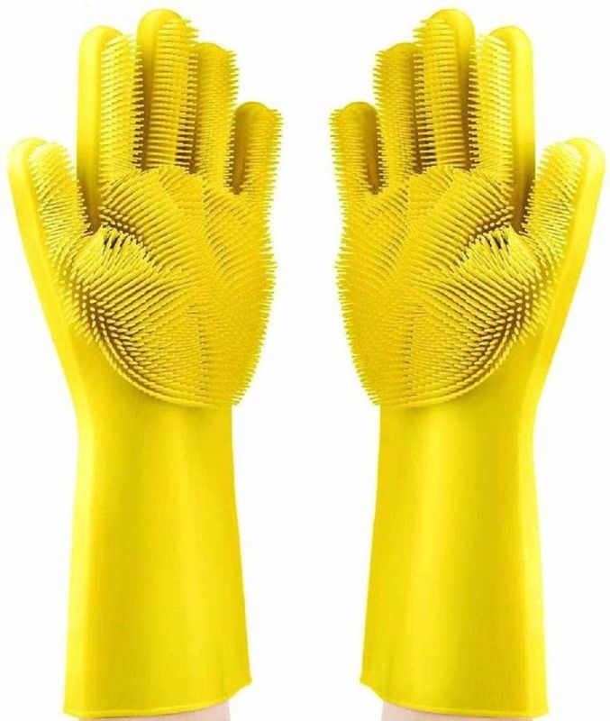 Devicezone Silicone Heat Resistant Rubber Dish Washing Wet and Dry Glove Set  (Medium Pack of 2)