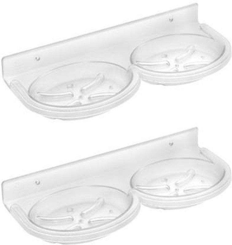 ajmera sales Unbreakable Double Soap Dish Oval Soap Holder Home Kitchen Bathroom Faucets Accessories. (Set of 2)  (White)