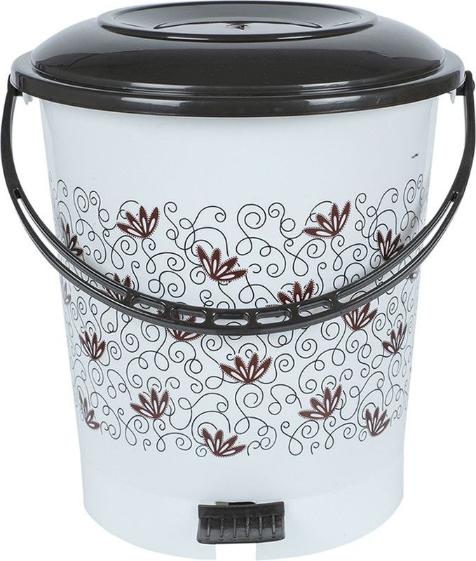 DRAVYONEY New Unique Design Standard Plastic Dustbin For Home And Office, Flower Design Brown Colour ( 12 Ltr ) Plastic Dustbin  (Brown, White)
