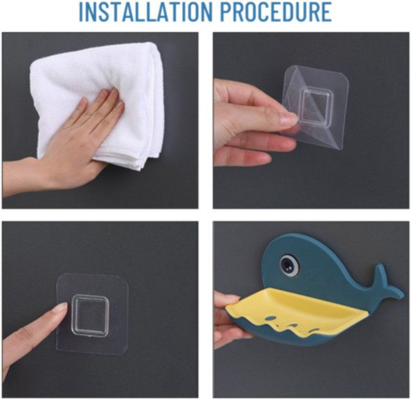 peelorange Cartoon Whale Bathroom Soap Holder Plastic Dish Wall Mounted Draining Tray  (Blue, Yellow)
