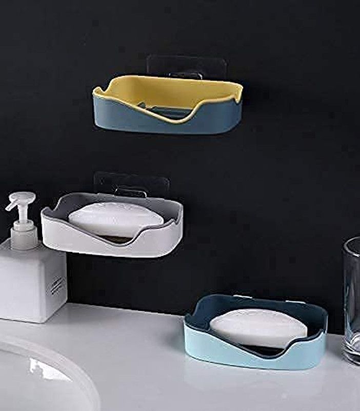 Marmik ABS Plastic Self Adhesive Waterproof Soap Stand Wave Wall Mounted Plastic Soap Dish Bathroom Soap, Dish Holder Sticker  (Multicolor)