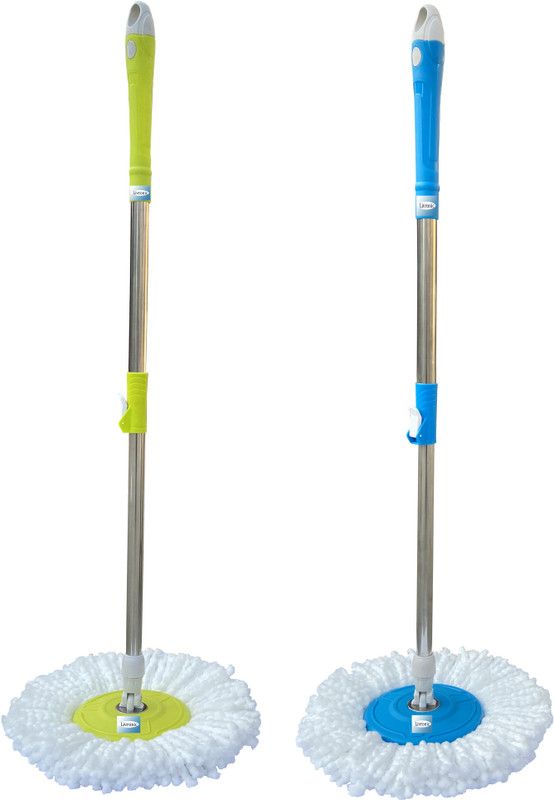Livronic Stainless Steel Mop Rod Stick | Mops for Home Floor Cleaning | 360 Degree Rotating Spin Mop Stick Handle | Mop Stick Rod with One Microfiber Refill | (Set of 2) (Yellow+Blue) Refill  (Multicolor)
