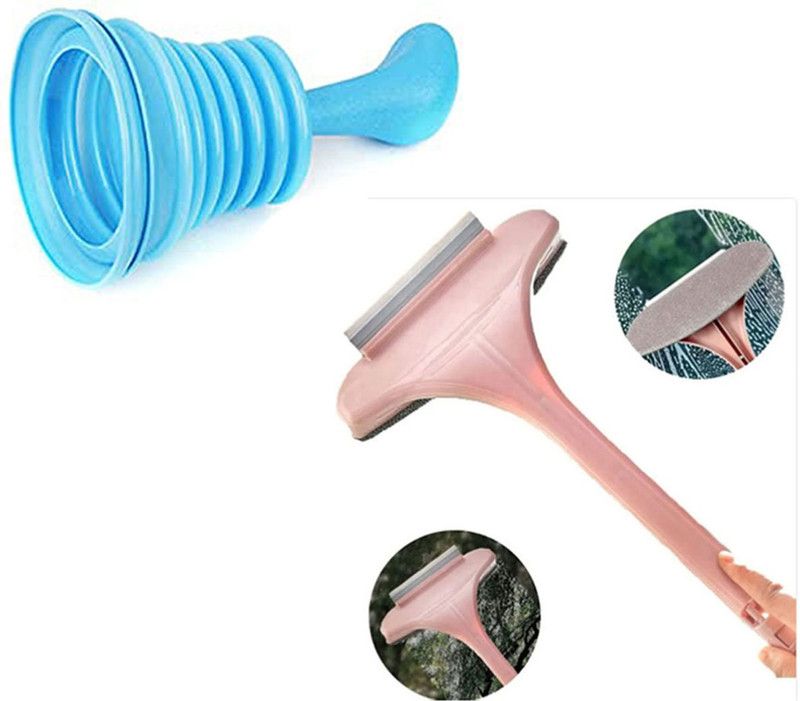 ExcitingDEalz 2 in 1 Mesh Cleaning Brush & Wiper with Extended Handle+Silicon Vacuum Sink Pump Cleaning Brush