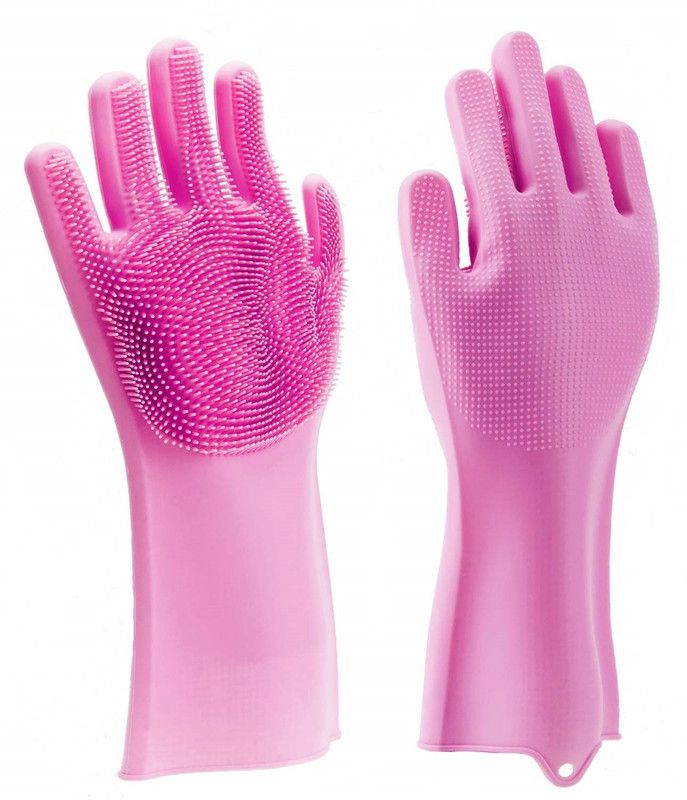 STEPHY Reusable Rubber Silicon Household Safety Wash Scrubber Kitchen Gloves for Dish washing, Cleaning, Gardening Wet and Dry Glove hand gloves Wet and Dry Glove  (Free Size)