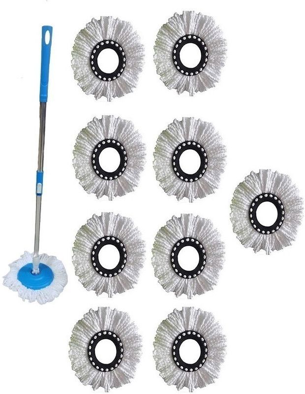 Gentech Blue Mop Stick Set with Steel Rod, Plastic Handle, Head and 10 Refills - Mop Head and Rod  (Blue)