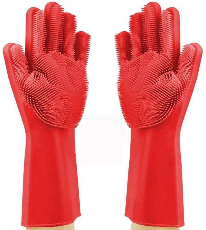 ShopSurgical Silicone Dish Washing Gloves, Silicon Cleaning Gloves, Silicon Hand Gloves for Kitchen Dishwashing and Pet Grooming, Great for Washing Dish, Car, Bathroom Wet and Dry Glove Set  (Small Pack of 2)