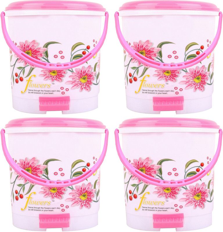 KUBER INDUSTRIES 4 Pcs Virgin Plastic Big Size Dustbin/Garbage Bin (Pink) CTKTC1966 Plastic Dustbin  (Pink, Pack of 4)