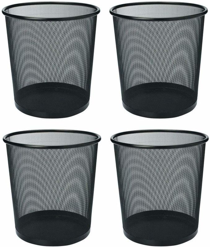 VeleSolv Metal Mesh Dustbin for Office, School, Bedroom, Kids Room, Home Purpose (Medium) Steel Dustbin  (Black, Pack of 4)