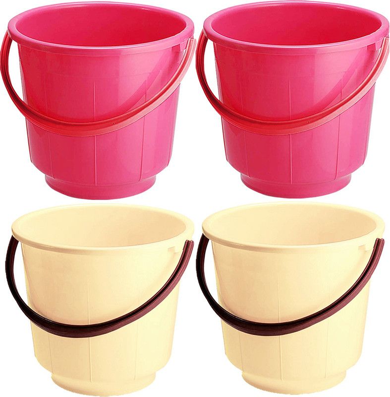 KUBER INDUSTRIES 4 Pieces Unbreakable Strong Plastic Bathroom Bucket 13 Ltr (Pink & Cream) -CTKTC37937 13 L Plastic Bucket  (Multicolor)