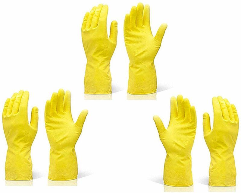 Garbnoire Resuable Household Rubber Hand Gloves | Cleaning Gloves for washing , Gardening Pair of 3 Wet and Dry Glove Set  (Free Size Pack of 3)