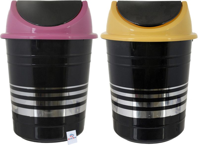 Heart Home Plastic 2 Pieces Medium Size Swing Lid Garbage Waste Dustbin for Home, Office, Factory, 10 Liters (Pink & Yellow) Plastic Dustbin  (Multicolor, Pack of 2)