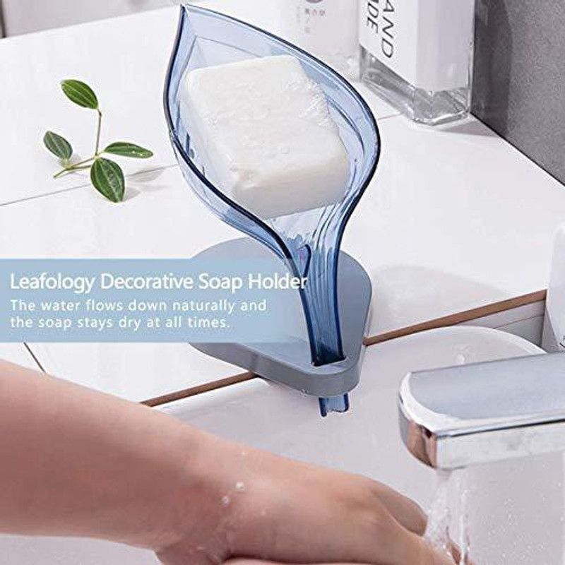 Manav Creation Leaf Drainage Soap Stand Holder Box Plastic Soap Dishes Self Draining Case Container with Drain and Suction Cup for Shower Bathroom Kitchen (Blue)  (Pink, Blue)