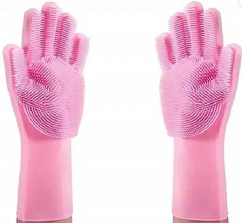 Nea Non-Slip, Dishwashing and Pet Grooming, Magic Latex Scrubbing Gloves for Household Wet and Dry Glove Set (Free Size Pack of 1) Wet and Dry Glove  (Large)
