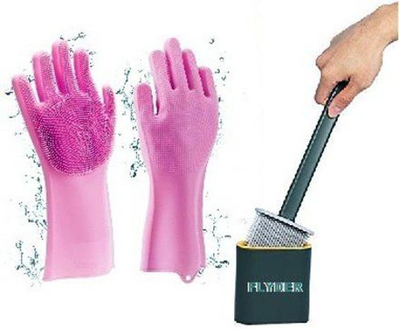 RUDRA SALES Silicone Toilet Brush with Bathroom Toilet Cleaning Brush and Holder with Holder  (Multicolor)