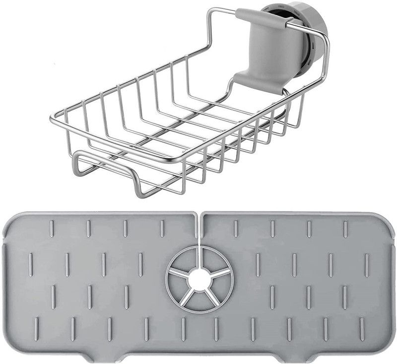 4tens Steel Adjusting Multifunctional Over Kitchen Sink Caddy Clamp Faucet Sponge Sink Sponge Holder  (Stainless Steel, Plastic)