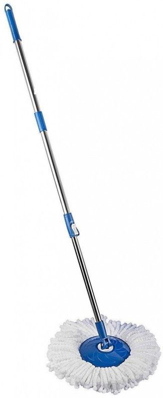 Kuniva Spin Broom Handle Stick with Microfiber Head Refill Stainless Steel Pole for 360° Floor Cleaning Strip Mop Wet & Dry Mop  (Multicolor)