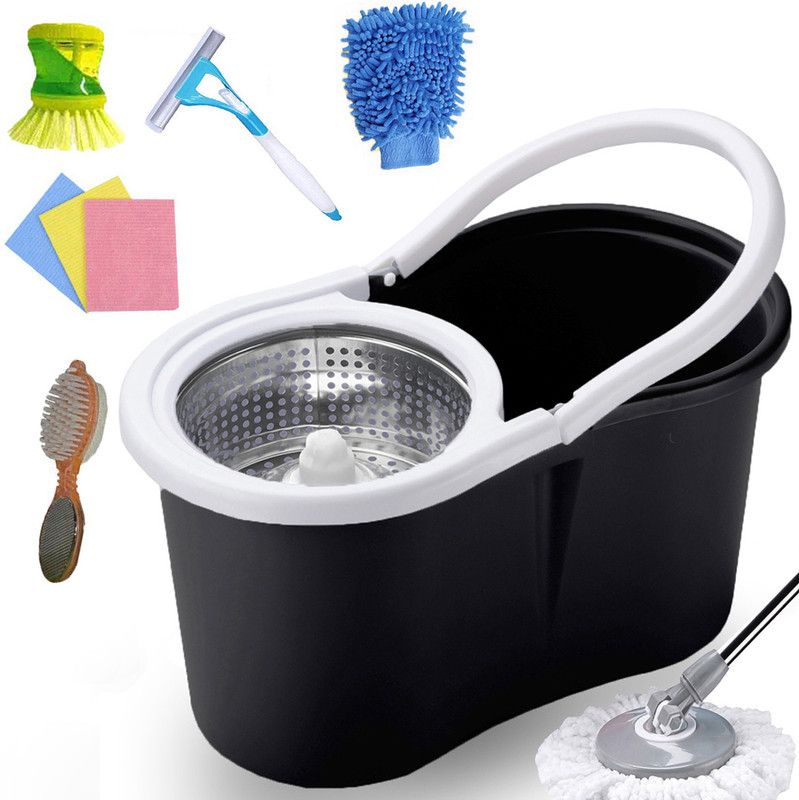 V-MOP Premium Black Classic Spin Bucket Cleaning Floor Mop 46 Mop Set, Bucket, Mop Refill