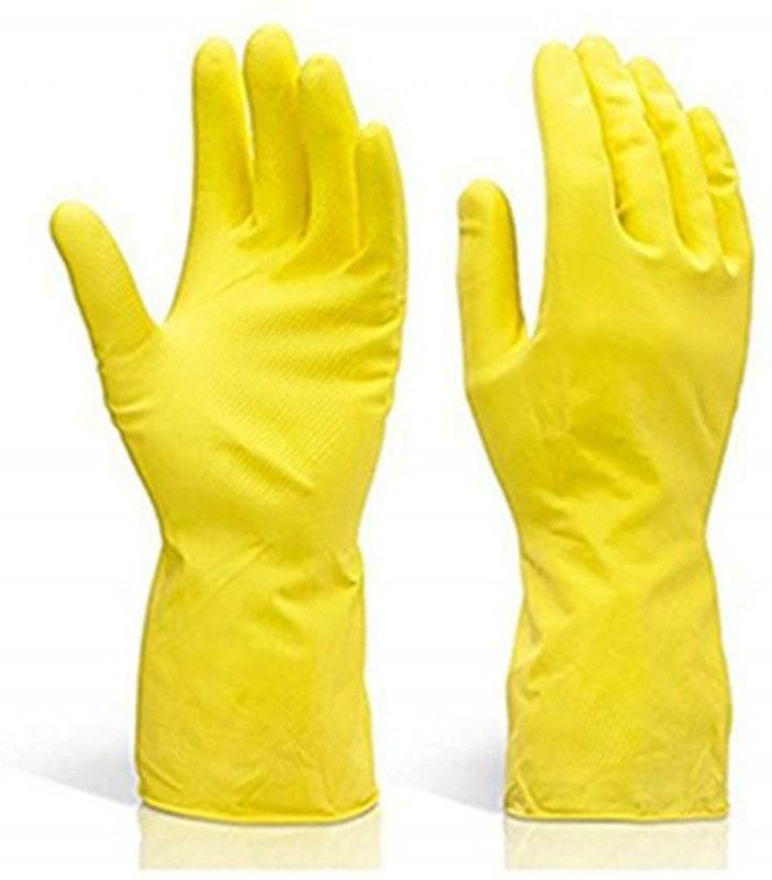 NMM Long Sleeve Kitchen Antiskid Waterproof Household Glove Warm Dishwashing Glove Water Dust Stop Cleaning Latex Rubber Gloves Wet and Dry Glove  (Large)
