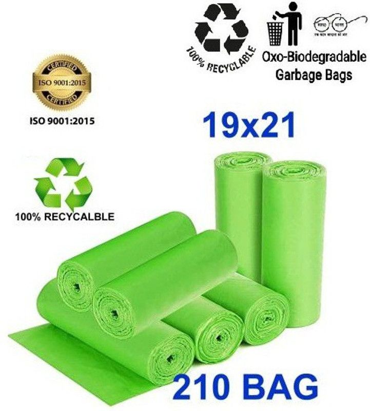 ASCREATION 19x21 Inch, Medium Green Garbage Bags, Pack of 7 Medium 10 L (210 Bag ) Medium 10 L Garbage Bag  (210Bag )