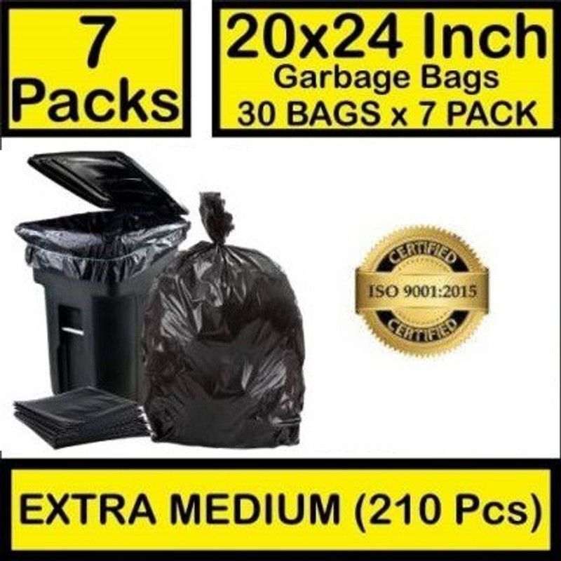 GCG PACK Premium Black Garbage Bag - 20x24 inches (Pack of 7, 210 Pieces, Medium) Medium 30 L Garbage Bag Medium 30 L Garbage Bag  (210Bag )