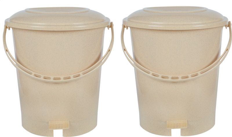 N H Enterprise New Plain Unique Design Standard Plastic Pedal Dustbin (12 L - 2 pcs) ( Beige ) Plastic Dustbin  (Beige, Pack of 2)