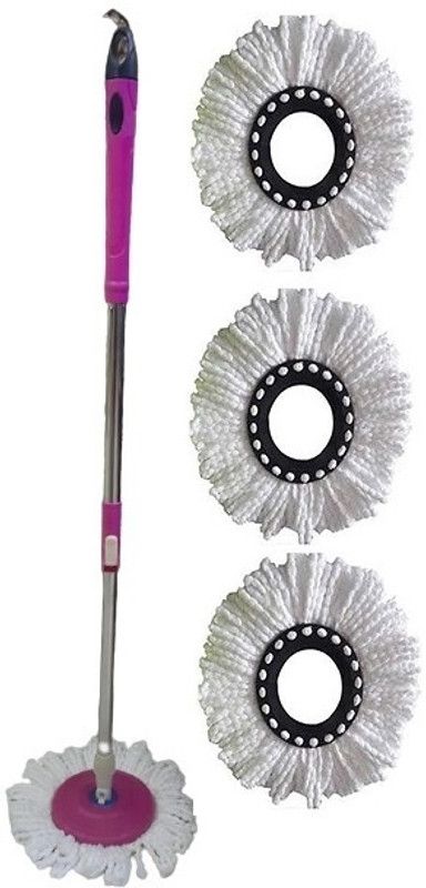 Gentech Pink Mop Stick Set with Steel Rod, Plastic Handle, Head and 4 Refills - Mop Head and Rod  (Pink)