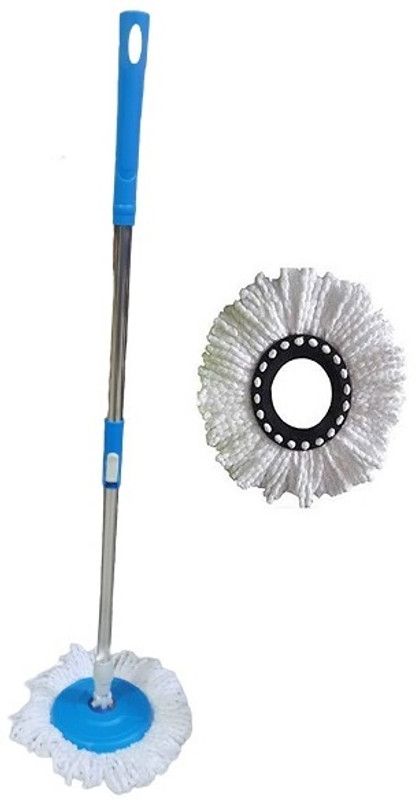 Gentech Blue Mop Stick Set with Steel Rod, Plastic Handle, Head and 2 Refills - Mop Head and Rod  (Blue)