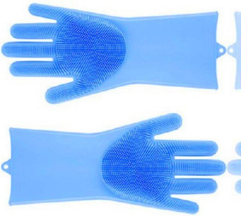 GJSHOP Silicone Dish Washing Gloves, Silicon Cleaning Gloves, Silicon Hand Gloves for Kitchen Dishwashing and Pet Grooming, Great for Washing Dish, Car, Bathroom IOX50 (Multicolor, 1 Pair) Wet and Dry Glove  (Free Size)