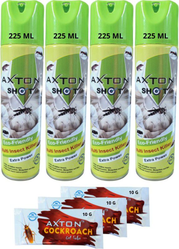 AXTON SHOT INSECT KILLER 225MLx5 & COCKROACH GEL 10GX5|Insect & cockroach Killer  (7 x 132.86 ml)