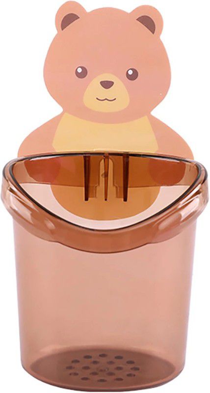 Ridhi Sidhi Teddy Bear Toothbrush Holder Cup. ABS Plastic with Strong Adhesive Sticker Plastic Toothbrush Holder  (Brown, Wall Mount)