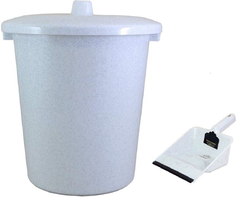Jespper Collection Garbage bucket with Dustpan (16 liter) Plastic Dustbin  (White, Pack of 2)