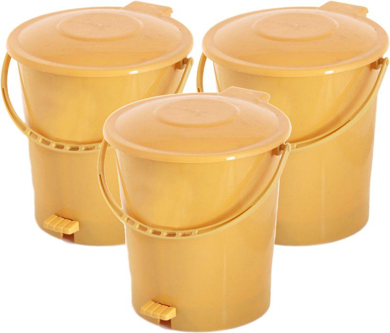 Plastic Dustbin  (Yellow, Pack of 3)