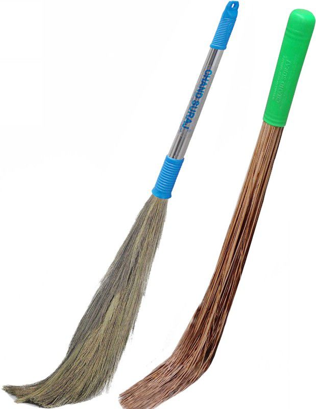 CHAND SURAJ Brooms Combo For Dry & Wet Floors Wooden Dry Broom  (Multicolor, 2 Units)