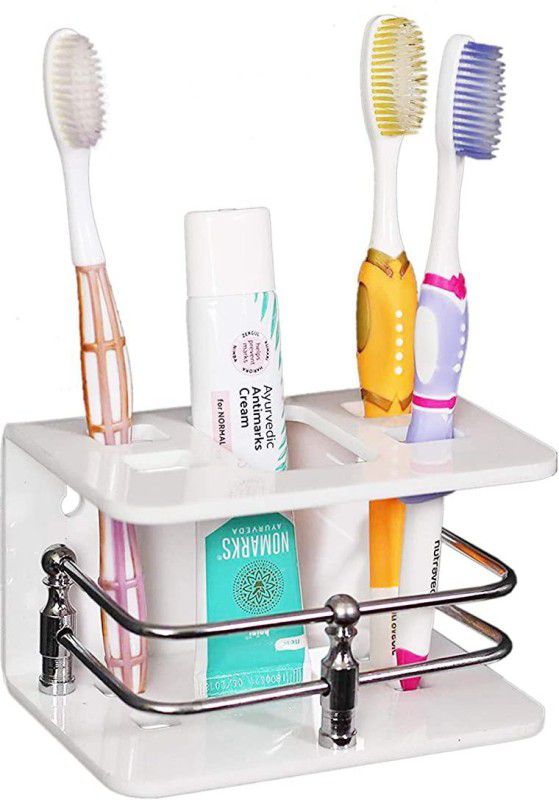 DWELLZA HOME Acrylic Toothbrush Holder Toothpaste Stand Wall mounted for Bathroom Accessories Acrylic Toothbrush Holder  (White, Wall Mount)