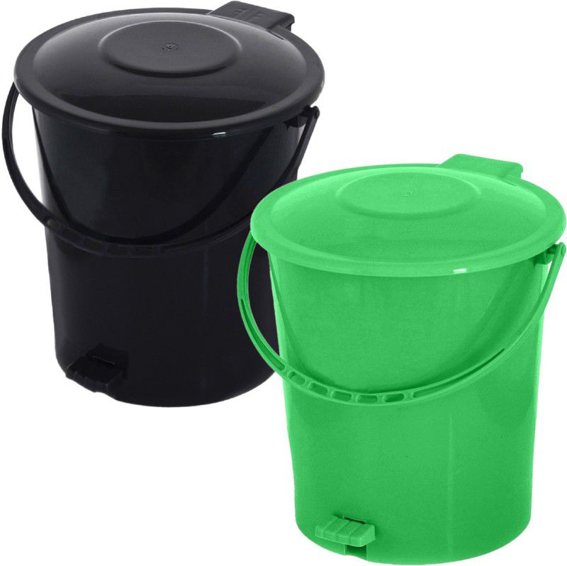 KUBER INDUSTRIES Plastic Pedal Dustbin/Wastebin With Handle, 10 Liter- Pack of 2 (Green & Black) Plastic Dustbin  (Green, Black, Pack of 2)