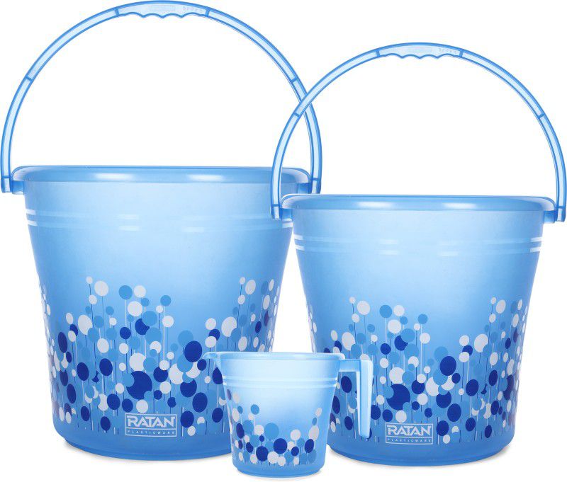 RATAN Frosty Bubble Print Blue Pack of 3 Bathroom Set (Bucket, Mug ) 16 L Plastic Bucket  (Blue)