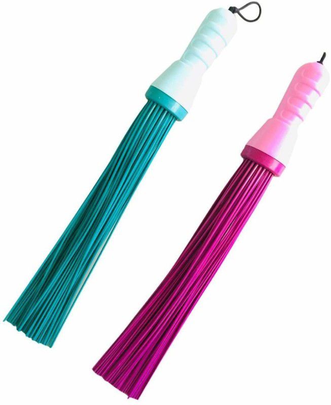 Mohprit Bathroom Broom Floor Cleaning With Multicolour Jadu Wet and Dry Flor Cleaing Hard Bristle Plastic Broom Long Handle Stick for Home Scrubbing Zero Dust Jhadu with 60 Sticks Plastic Wet and Dry Broom  (Multicolor, 2 Units)