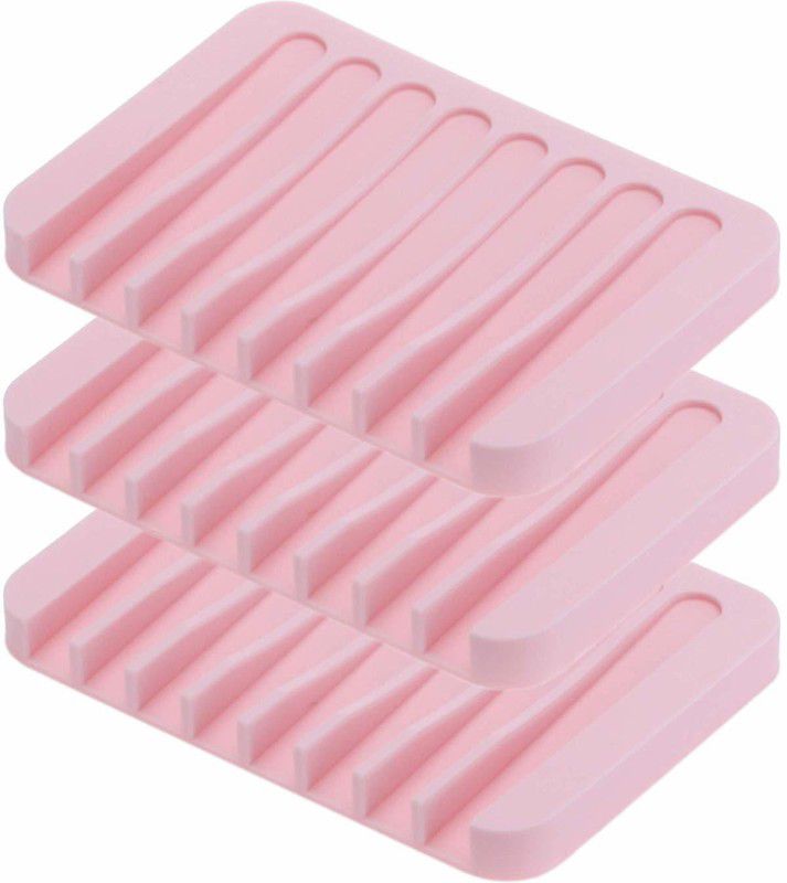 Flipkart SmartBuy Soap Dish Tray Saver Holder Drainer Shower Waterfall, Pink Set of 3  (Pink)
